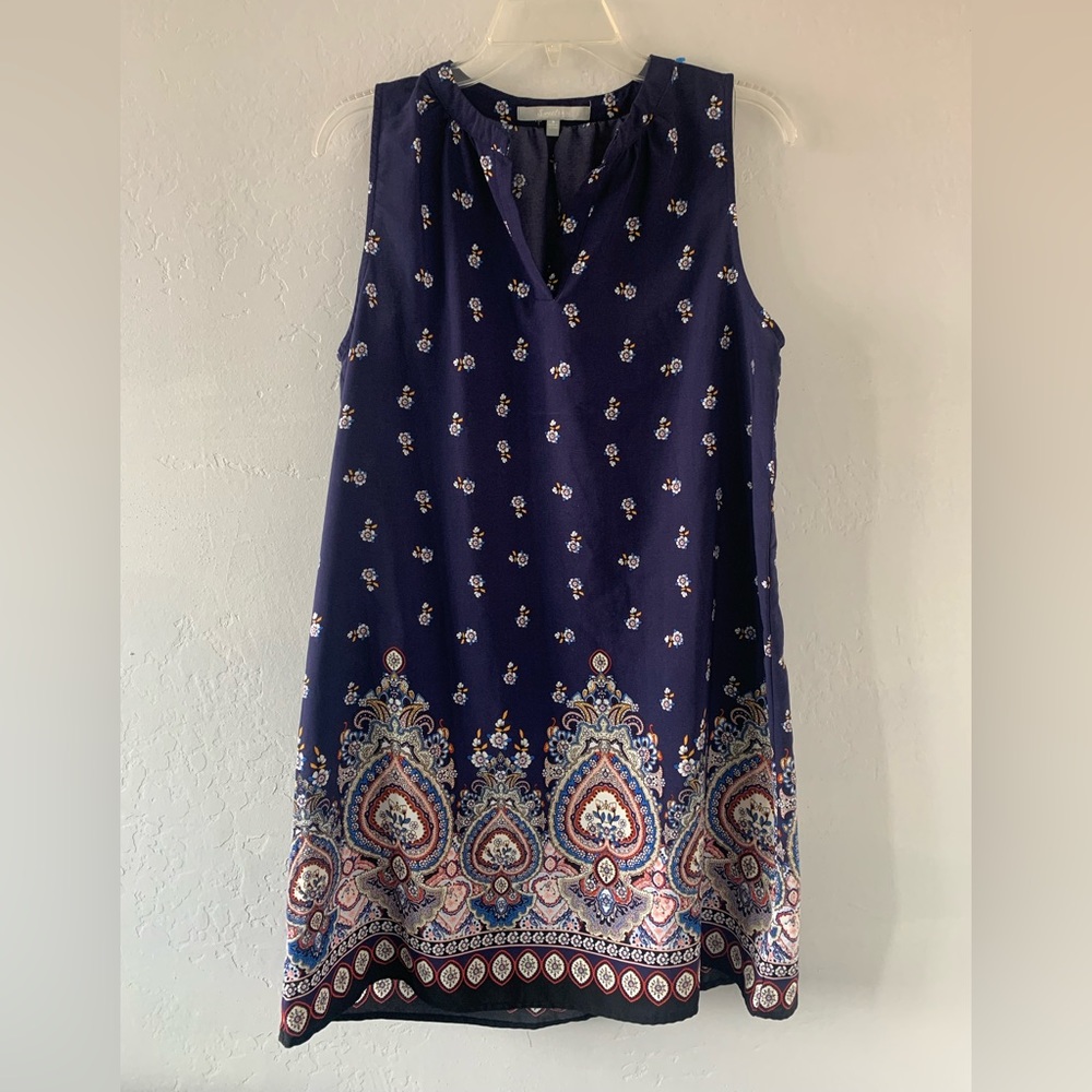 Sweet rain Sleeveless Casual Dress Amber Blue Split Neck  Size Small